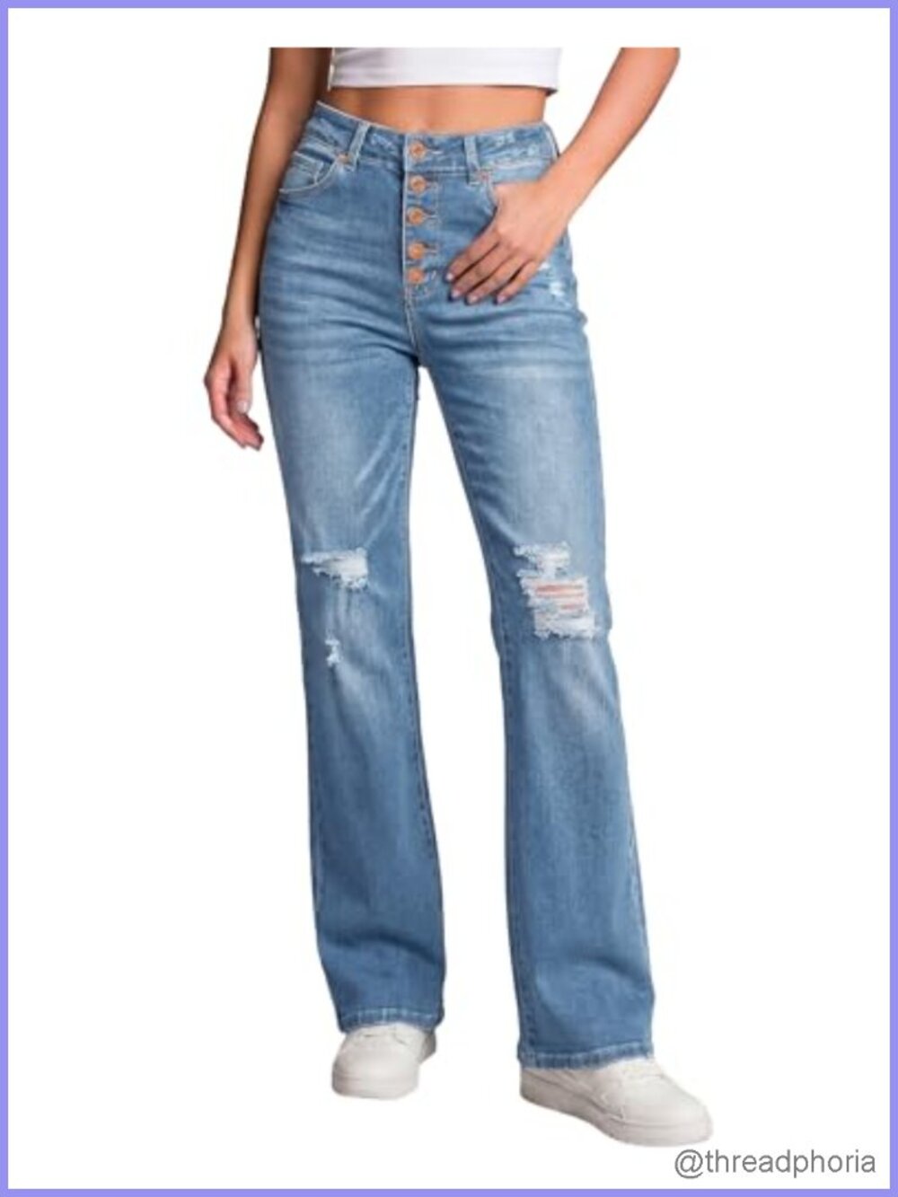 High Waisted Ripped Flare Jeans for Women Bell Bottom Wide Leg Stretchy Denim